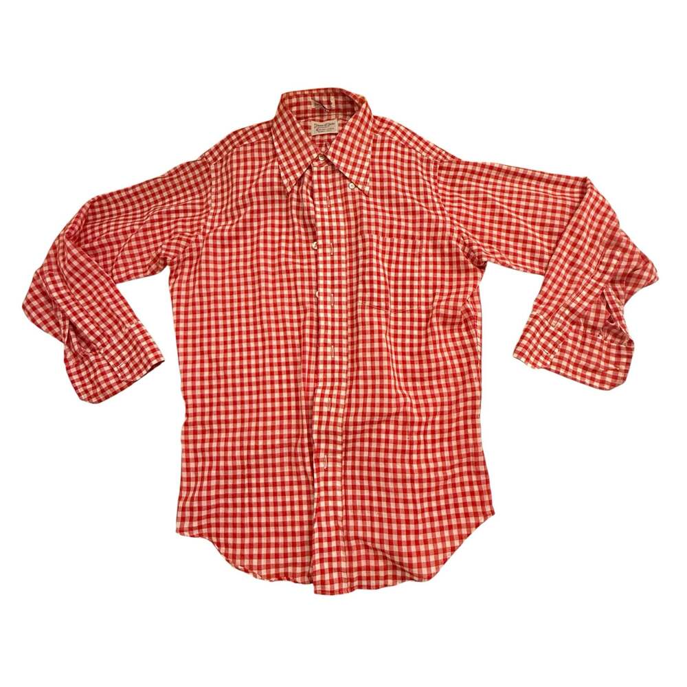 Vintage House of Yorke Cricket-Check Durable Press Red and White Gingham Shirt